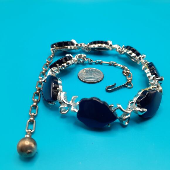 Vintage Dark Blue Moonglow Choker Necklace, Silver Tone, 1950s Vintage Jewelry - Picture 11 of 11